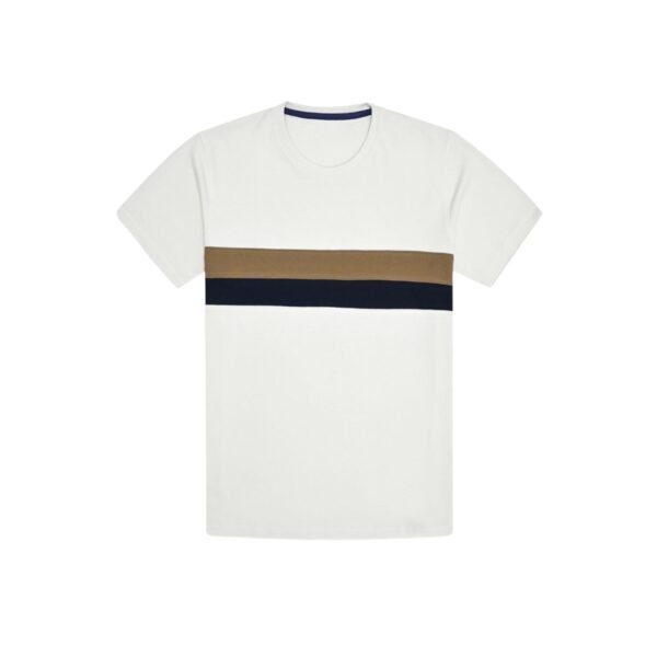 Thrivix Mens White T Shirt with Brown And Black Chest Stripes Medium Size